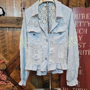 POL Blue Lace Floral Blazer